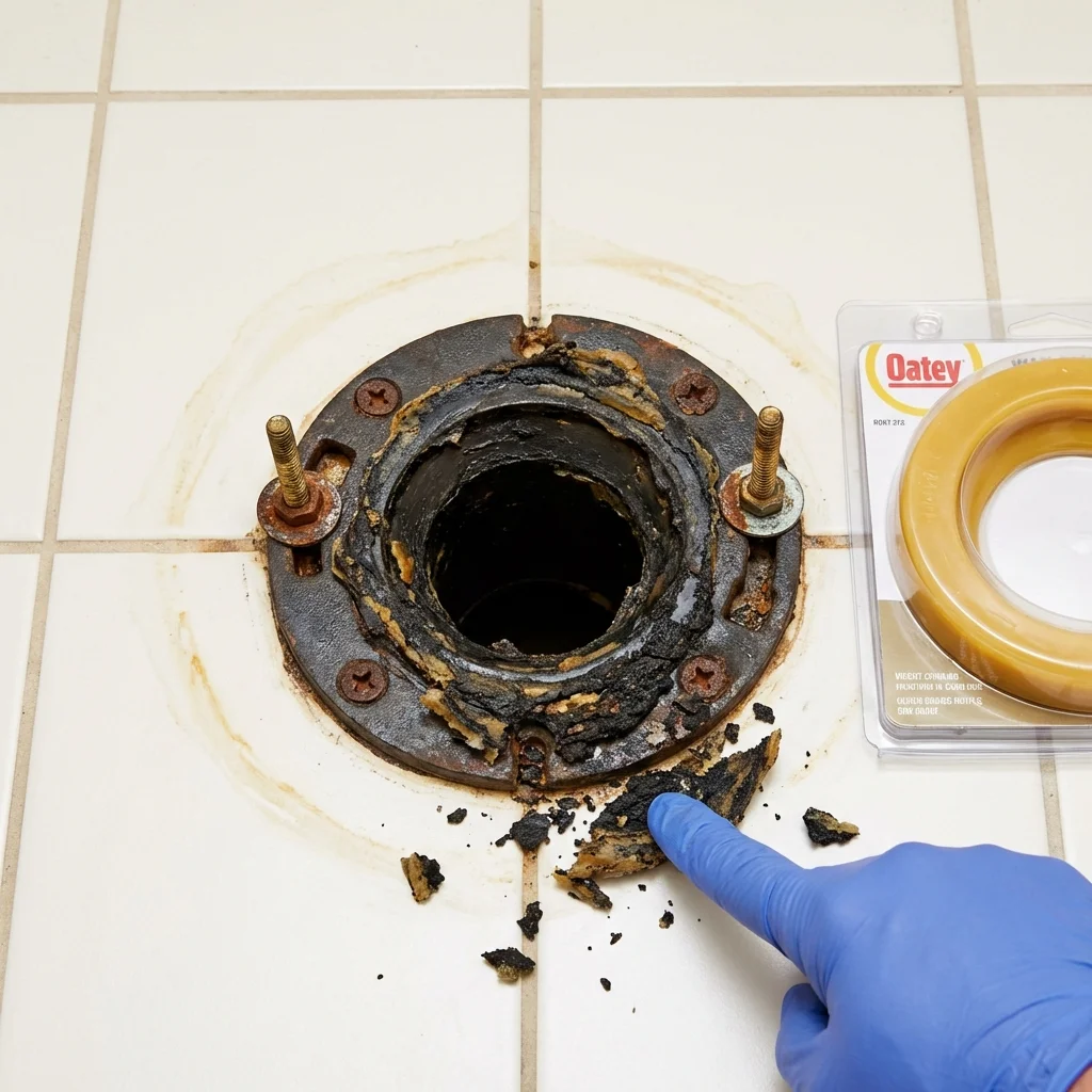 Failed wax ring showing water seepage at the base of a toilet in a Tazewell, TN home