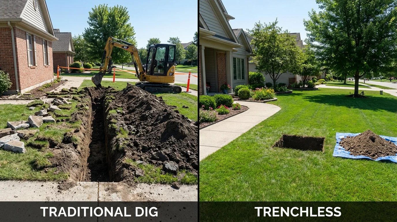 Trenchless sewer repair with minimal yard damage versus traditional excavation in Tazewell, TN